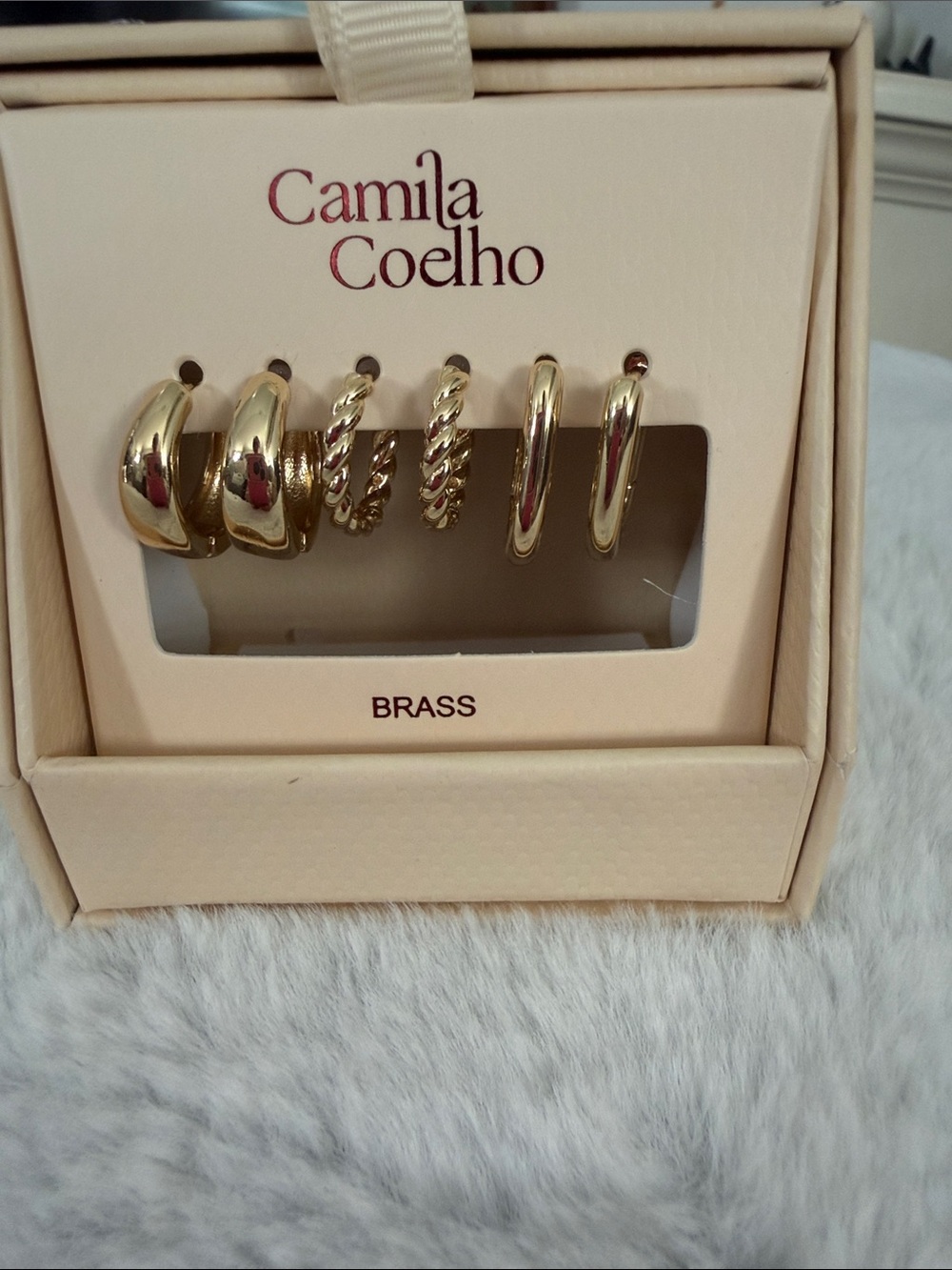 Camila Coelho Gold Brass Hoop & Twisted Huggie Earring Set